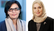 Side-by-side image with Dr. Sania Nisthar on the left and H.E. Ms. Fawzia bent Abdulla Zainal on the right