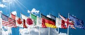Photo des sept drapeaux correspondant aux membres du G7